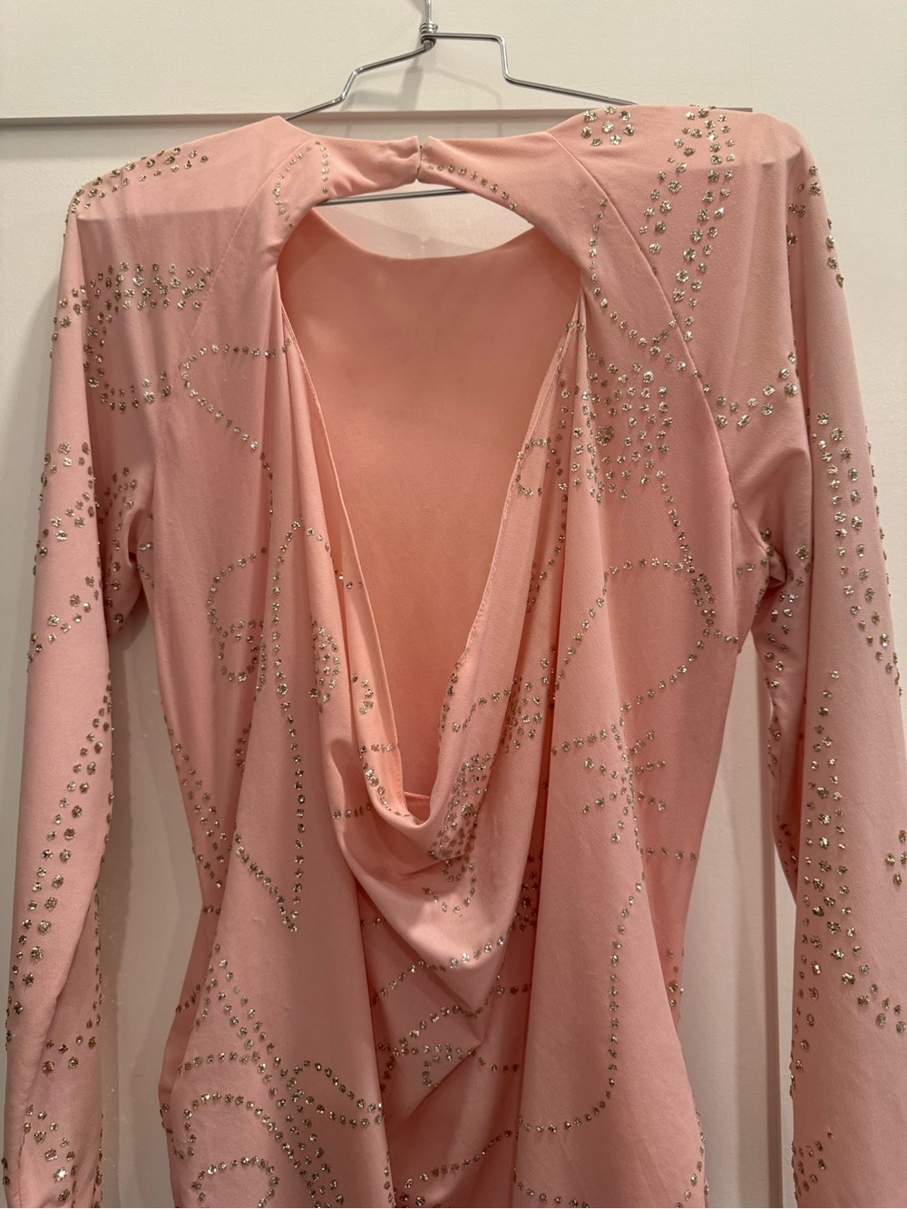 1970’s Pink Long Sleeve Glitter Maxi Evening Prom Dress - Picture 11 of 13